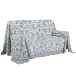 PENSIERI DELICATI Sofa Cover, 250 x 290 cm, Made in Italy, 100% Pure Cotton Fabric, Navy Blue Pattern, Ideal as a Furnishing Towel, Sofa or Summer Bedspread (Double Bed)
