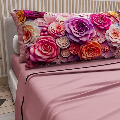 PETTI Artigiani Italiani - Cotton Sheets with Pillowcases in Digital Print, Single Bed Sheet, Single Bed Set, Floral 17 Dark Powder, 100% Made in Italy
