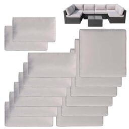 VIXLON 14Pcs Patio Cushion Covers Replacement Splashproof UV-Resistant Inelastic Covers with Zippers, Max Compatible 25.6x25.6x4inch Patio Cushion, for 7 Pcs Outdoor Patio Furniture Sets