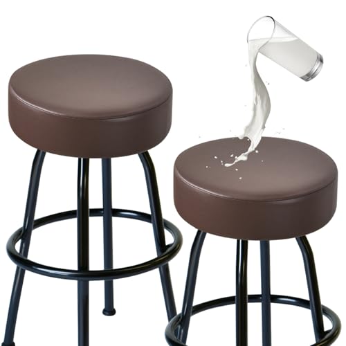 FUANGUI Bar Stool Covers Round Set of 2, Waterproof PU Bar Stool Seat Covers with Elastic Bands,Bar Stool Chair Covers Washable Stool Cushion Slipcover for 16-18 Inch - Coffee