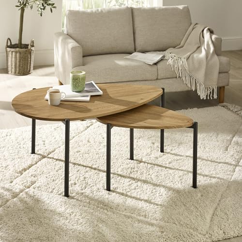 Julian Bowen Lorette Oak Effect Teardrop Nest of 2 Coffee Tables