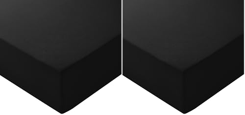 Amazon Basics Bedding Soft Microfibre Fitted Sheet with 12 inch (30 cm) Deep Pocket, 90 x 200 cm, Black (Pack of 2)