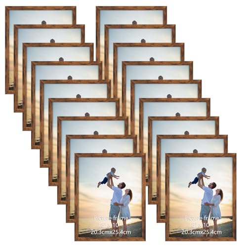 Hoikwo 18 Packs 8x10 Rustic Brown Multi Plastic Picture Frames Set with Plastic Cover for Family Photos, Artwork, Light Weight Bulk 8 by 10 Frames Pack for Wall Hanging and Table