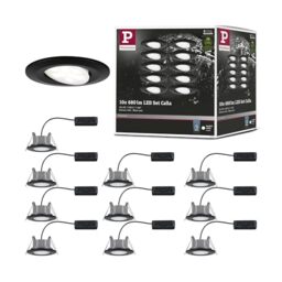Paulmann 92462 LED recessed luminaire Calla Round Set of 10 10x6W IP65 Neutral White recessed Spotlight Black matt swivelling Plastic lamp 4000K