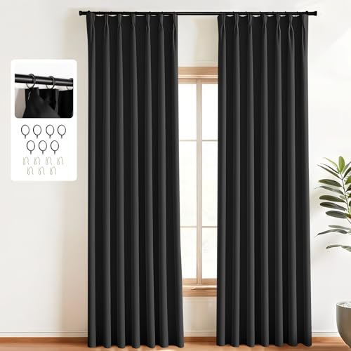 MaKefeile Pinch Pleated Curtains Blackout Two Pages Pinch Pleated Drapes for Bedroom Living Room???Black Liner Thermal Insulated Draperies with Hooks&Curtain Ring W40 x H108 Inch Black