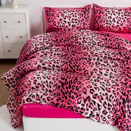 A Nice Night Leopard Printed,Satin Silky Soft Quilt Sexy Luxury Super Soft Microfiber Comforter Quilt Bedding Comforter Set Full/Queen, Light Weighted (Pink, Queen(88-by-88-inches))