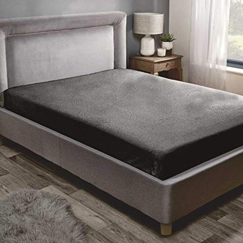 Teddy King Size Charcoal Soft Fitted Sheet Fleece Bedding Polyester Warm Fabric