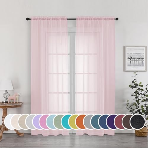 OWENIE Rod Pocket Sheer Curtains 72 inches Long, Elegant Airy Sheer Curtains for Living Room Bedroom Window Dressing, Blush Sheer Window Dressing, Set of 2, 42x72 inch
