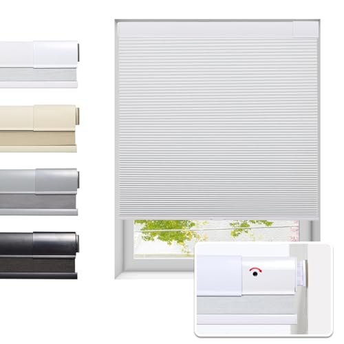 "Tonature No Drill Cellular Shades for Indoor Windows, Thermal Insulating & Noise Reducing Honeycomb Blinds, Free Stop Cordless Blackout Shades, White, 19"" W x 64"" H"
