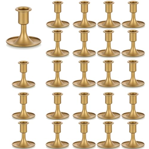 Candlestick Holders Taper Candle Holders, Romadedi Gold Candle Stick Candle Holder for Table Centerpiece, Wedding Reception, Festive Christmas Mantel Decoration or Home Decor, Set of 24
