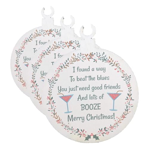 Merry For Best Friend Hanging Wood Bauble Funny Friendship Gift (Pack of 3)