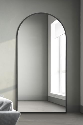 "MirrorOutlet The Arcus - Black Framed Modern Full Length Arched Leaner/Wall Mirror 79"" X 39"" (200CM X 100CM) Silver Mirror Glass with Black All weather Backing."