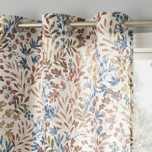 "No. 918 Amelie Botanical Print Energy Saving Grommet Curtain Panel, 48"" x 63"", Indigo Blue"