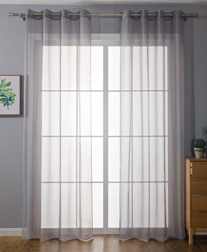 Gardinenbox Pack of 2 Eyelet Curtains Transparent Curtain Set Living Room Voile Eyelet Curtain Lead Tape Closure 100% Polyester Grey H x W 175 x 140 cm