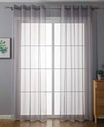 Gardinenbox Pack of 2 Eyelet Curtains Transparent Curtain Set Living Room Voile Eyelet Curtain Lead Tape Closure 100% Polyester Grey H x W 175 x 140 cm
