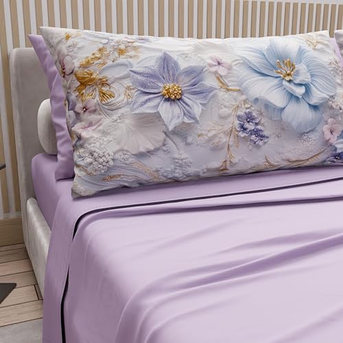 PETTI Artigiani Italiani - Cotton Sheets with Pillowcases in Digital Print, Single Bed Sheet, Single Bed Set, Floral 4 Lilac, 100% Made in Italy