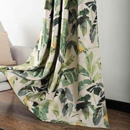 Leeva Linen Blackout Curtains for Dining Room, Thermal Insulated Trees Pattern Print Window Treatment Darkening Curtains for Living Room, Set of 2 Panels, Green, 52x63