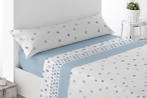 Miracle Home. Villar 3-Piece Bedding Set, Fitted Sheet, Flat Sheet and Pillowcase, Anti-Peeling, 50% Cotton-50% Brushed Microfibre, Blue, 135 x 200 cm, 135 cm Bed