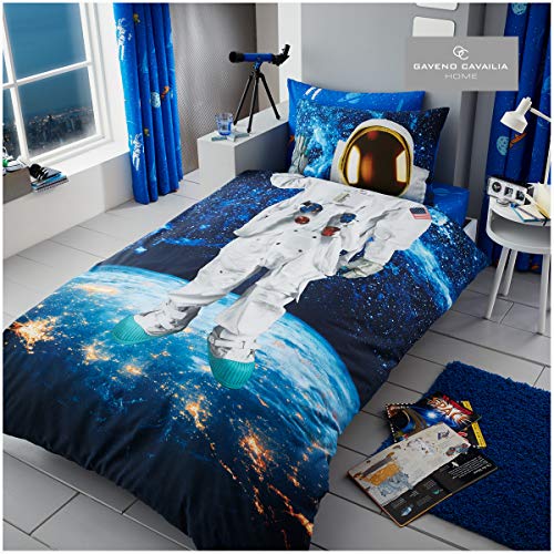 Gaveno Cavailia Kids Panel Duvet Set Astronaut Single Children Character Bedding 2 Piece Printed Reversible Bedlinen Easy Care Bedset 1 Quilt Cover and 1 Matching Pillow Case