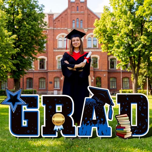 Jetec Graduation Yard Sign Class of 2026 Grad Yard Signs Graduation Decoration 2026 Lawn Large Glitter Waterproof Grad Sign with Stake for Party Outdoor Garden Supply(Black,Blue)