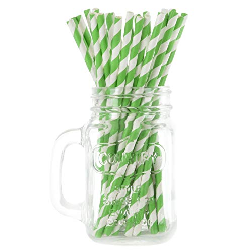 250 Green Stripe Eco Friendly Recyclable Paper Drinking Straws Bright Colours Stripes and Metallic Colours Great for Birthday Wedding Christmas Party Baby Shower Decoration Food Safe Single Use