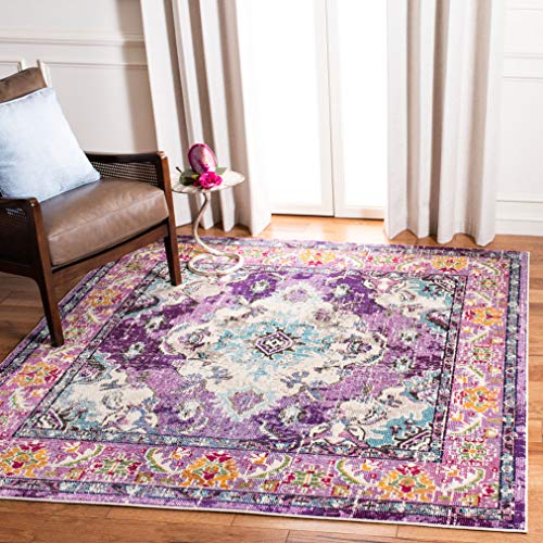 Safavieh Boho Rug for Living Room, Dining Room, Bedroom - Monaco Collection, Short Pile, Purple and Light Blue, 122 x 122 cm