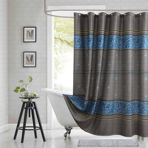 "BESTRIPES Fabric Shower Curtain, Brown and Blue Print Waterproof Shower Curtains for Bathroom, 72"" W x 72"" H"