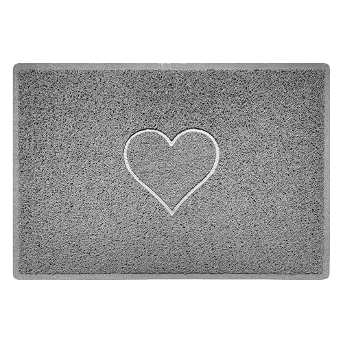 Nicoman Heart Shape Embossed Entrance Door Mat Non Slip Dirt Trapper PVC Spaghetti Mat with Rubber Base, Jet Washable Quick Drying Doormat Indoor or Outdoor - (Large, Grey, 90 x 60cm)