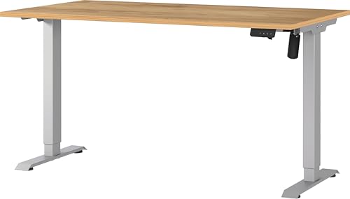 Germania Desk 8023-641, in Navarra-oak repro/Silver, electr. height-adjustable, single-engined, 140 x 119 x 80 cm (WxHxD)