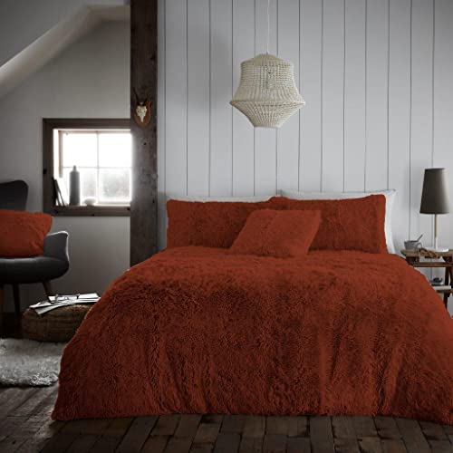 GC GAVENO CAVAILIA Teddy Fleece Duvet Cover OR Hug & Snug Throw Blanket OR Snuggle Warm Cushion Cover, Rust, King