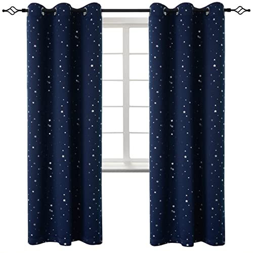 Opaque Silver Star Foil Printed Soild Insulaed Thermal Room Darkening Blackout Curtains 1 Pair