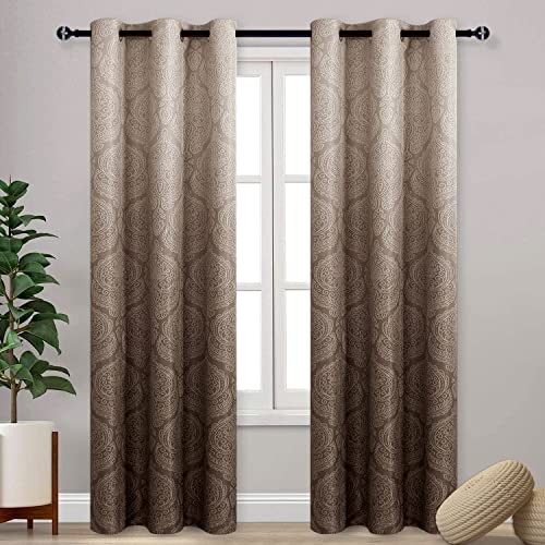 DWCN Ombre Blackout Curtains for Living Room, Thermal Insulated Block Light, Energy-Saving, Privacy, Colour Gradient, Damask Eyelet Window Curtains for Bedroom, 91.4 x 213.3 cm Length, Brown