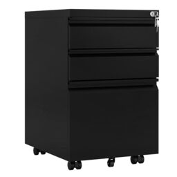 DWVO Mobile File Cabinet Lockable 3 Drawers Steel Office Black 46x39x62cm