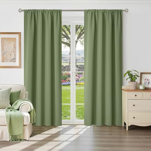 BGment Olive Green Blackout Curtains for Living Room - 84 Inch Length Thermal Insulated Drapes with Rod Pocket Room Darkening Privacy Spring Decor for Dining Bedroom, 2 Panels, 52 x 84 Inch