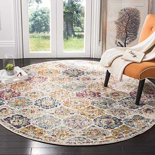 Safavieh Distressed Rug for Living Room, Dining Room, Bedroom, Madison Collection, Short Pile, in Cream and Multi, 120 x 120 cm