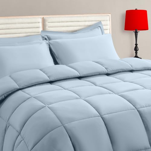TAIMIT Light Blue King Comforter Set - 7 Pieces, Bed in a Bag Bedding Sets - Breathable material