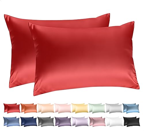 100% Cotton Queen Pillowcases Set of 2, Deep Dream 600 Thread Count Pillow Cases, 20x30 Inches, Super Soft and Breathable Envelope Closure (Dark Red)