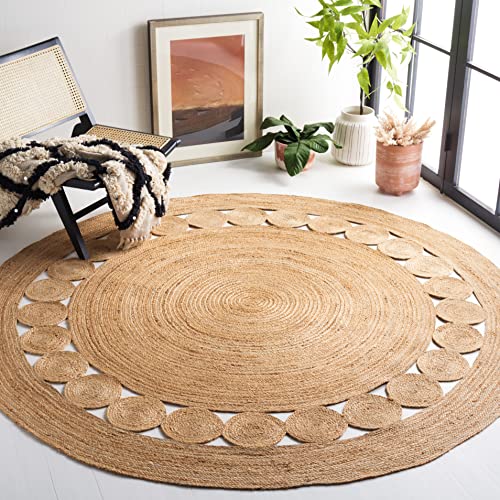 Safavieh 3ft Round Natural Fiber Area Rug Handmade with Bohemian Charm, Ideal for High Traffic Areas in Living Room, Bedroom (NF364A)