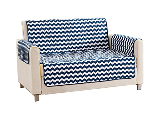 Quick Fit Fifi Home Reversible Waterproof Microfiber Loveseat Cover in Navy