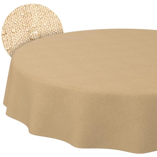 ANRO Washable Tablecloth Beige Linen Look Round Diameter 120 cm Indoor - Weatherproof Garden Tablecloth - Coated Fabric Table Linen - Dirt & Water-Repellent - Easy Care