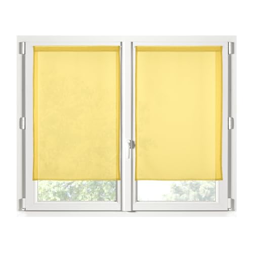 STOF - Pair of Half Curtains - Size 60 x 120 cm - 100% Polyester - Colour Yellow - Monna Model - Glazed - Privacy and Transparency - Plain