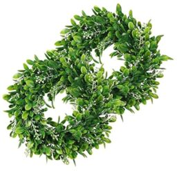 LSKYTOP 2 Pack Artificial Boxwood Wreath Round Green Leaves Door Wall Window Decoration,11Inch/PC
