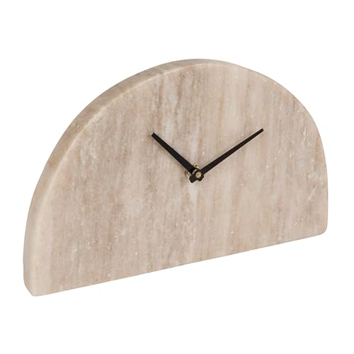 Bloomingville Modern Half Moon Marble, Beige and Black Mantel Clock, Natural