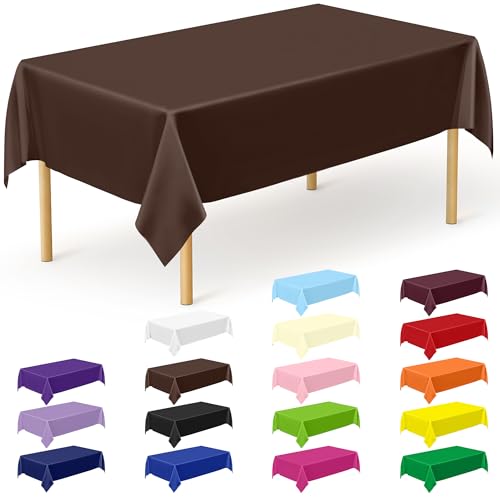 QZYL 12 PCS Brown Plastic Tablecloths, 54 in x 108 in Dinner Table Cloths, Rectangle Table Cover for Birthday Party Family Gathering Wedding