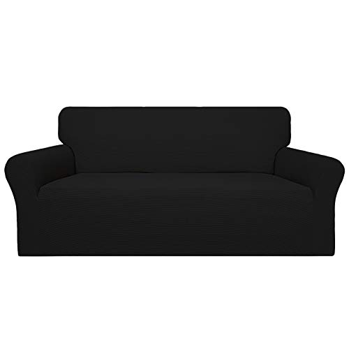 Easy-Going 100% Waterproof Couch Cover, Dual Waterproof Sofa Cover, Stretch Jacquard Sofa Slipcover, Leakproof Furniture Protector for Kids, Pets, Dog and Cat (Oversized Sofa, Black)