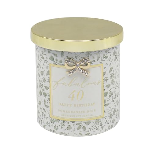 Lesser & Pavey Happy Birthday 40th Candle Madelaine by Hearts Design for Home & Decor - Long Burning Aromatherapy Pomegranate Noir Candle Set for Relaxation - Birthday Gifts for Women & Men