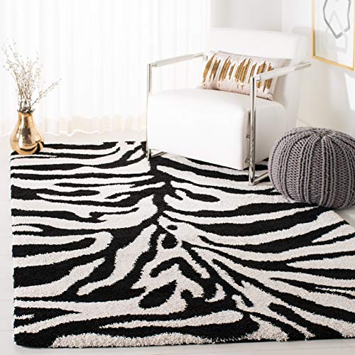 Safavieh Florida Shag Collection Shaggy Rug for Living Room Dining Room Bedroom High Pile Ivory and Black 72 x 108 Inch