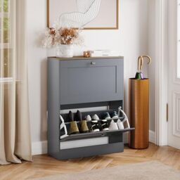 Vida Designs Altino 2 Drawer Shoe Cabinet - Grey & Oak - Space-Saving Storage for 10+ Pairs - 80H x 58W x 23.5D cm - Anti-Tip - Modern Hallway Unit