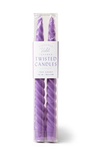 Paddywax Taper Candles Colorful Twisted Tapers Unscented Dinner Candle Set, 2-Pack, Purple