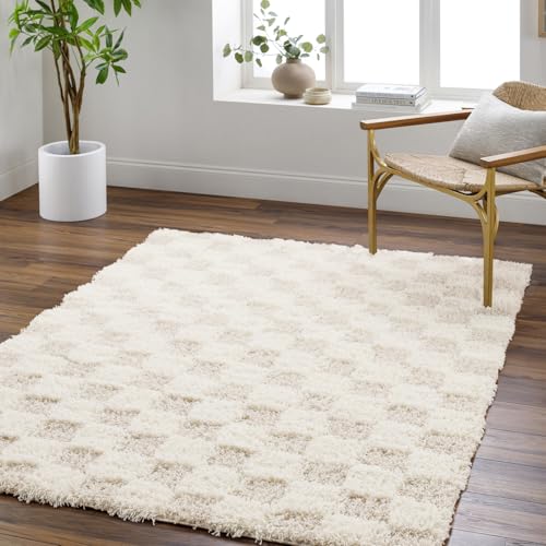 Livabliss Willa Mabini Shaggy Berber Style Floor Covering 160x220 cm – Abstract Plush Thick Pile for Living Room & Bedroom, Easy Care, Cream & Light Beige
